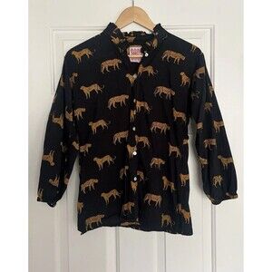 Mods Mahal Cheetah Blouse Button Shirt Made In India Size Small